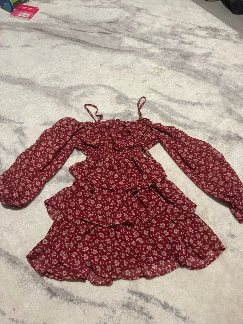 Justify Burgundy Floral Tiered Off-Shoulder Dress